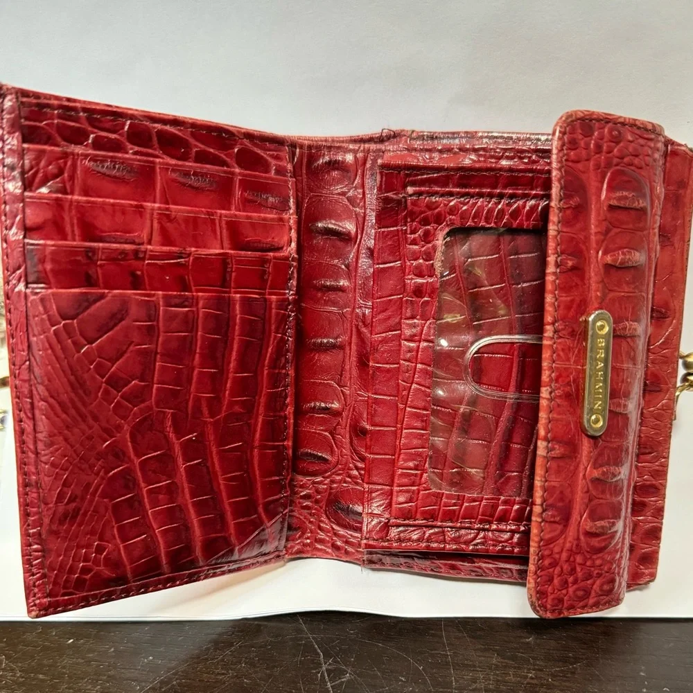 Brahmin Croc Embossed Red Leather Coin Snap Wallet